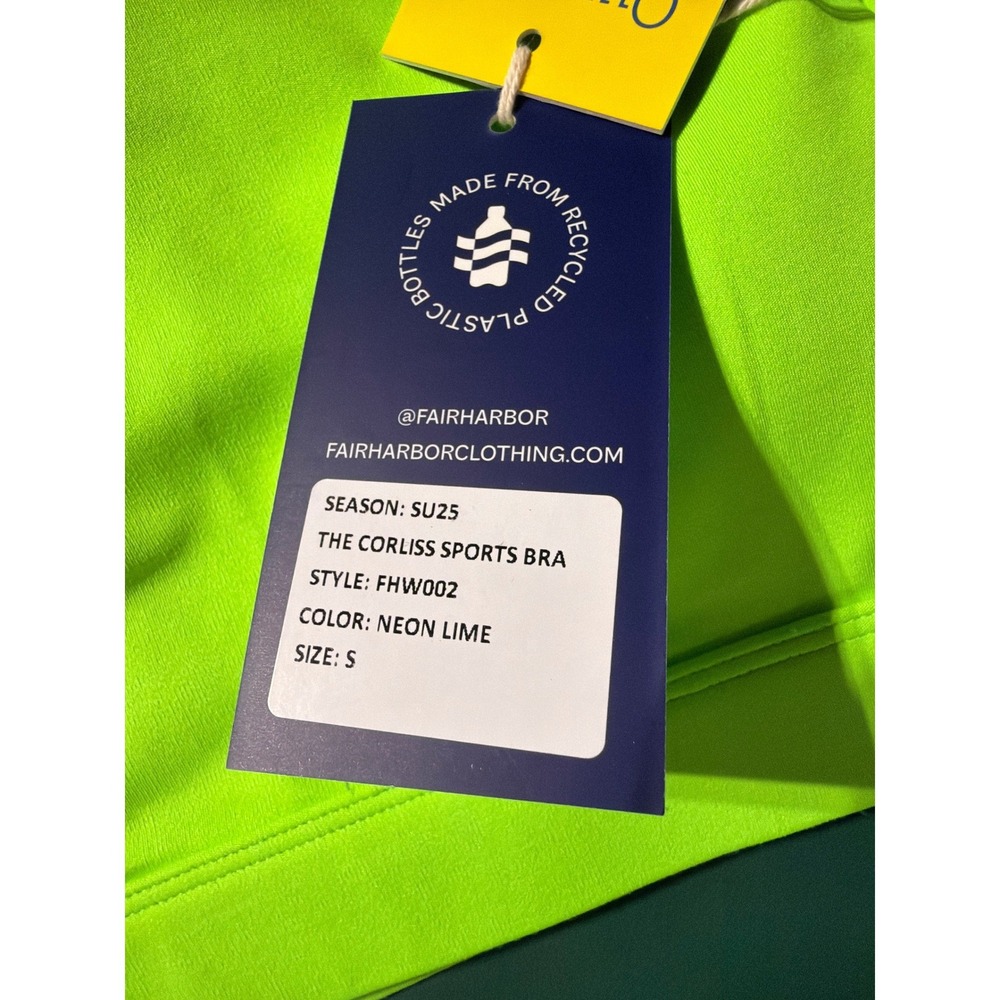 NWT Fair Harbor The Corliss Sports Bra Neon Lime Small Athletic Athleisure - Picture 5 of 6